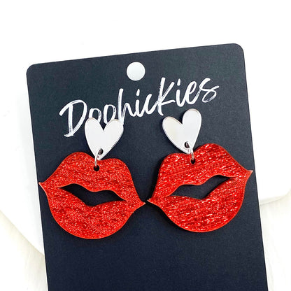 Sparkly Saffiano Smooches -Valentine's Acrylic Earrings by Doohickies Wholesale