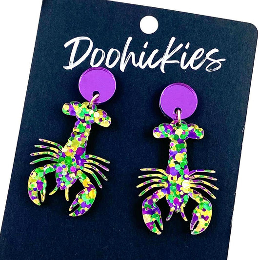 2" Mardi Gras Crawfish Dangles -Earrings by Doohickies Wholesale