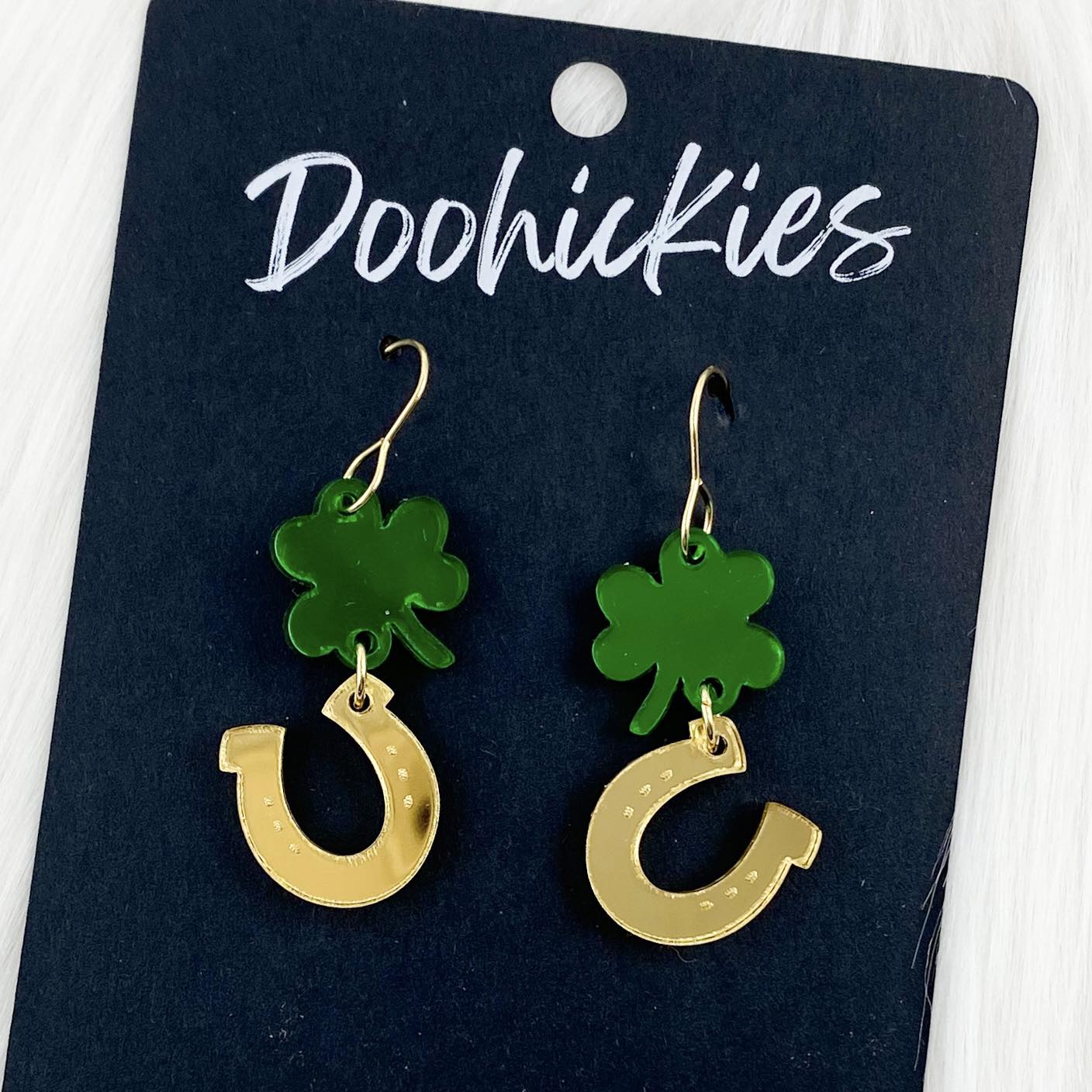 1.5" Lucky Charmz Drops -St. Paddy Acrylic Earrings by Doohickies Wholesale