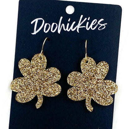 1.5" Hand Drawn Shamrocks -St. Paddy's Acrylic Earrings by Doohickies Wholesale