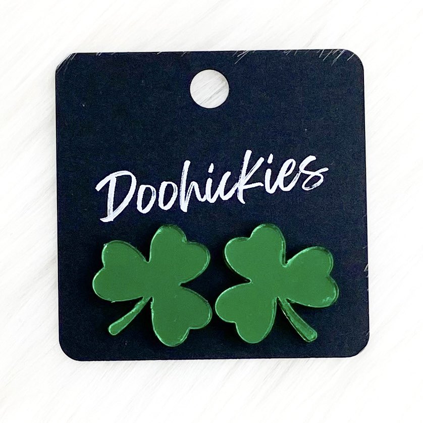 21mm Statement Shamrock Studs -St. Paddy Acrylic Earrings by Doohickies Wholesale