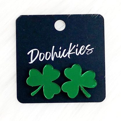 21mm Statement Shamrock Studs -St. Paddy Acrylic Earrings by Doohickies Wholesale