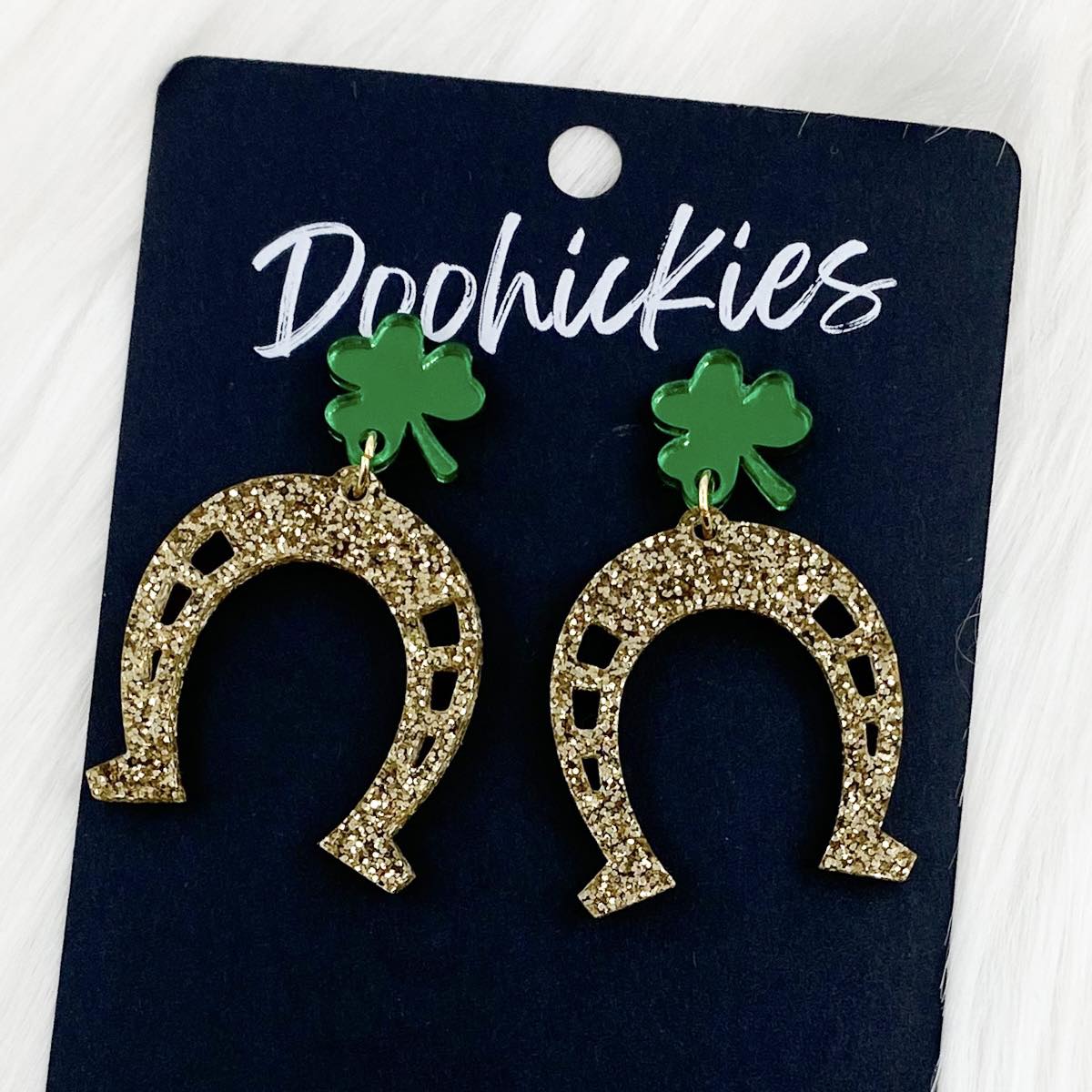 2" Lucky Horseshoe Dangles - St. Paddy Acrylic Earrings by Doohickies Wholesale