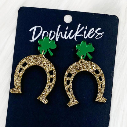 2" Lucky Horseshoe Dangles - St. Paddy Acrylic Earrings by Doohickies Wholesale