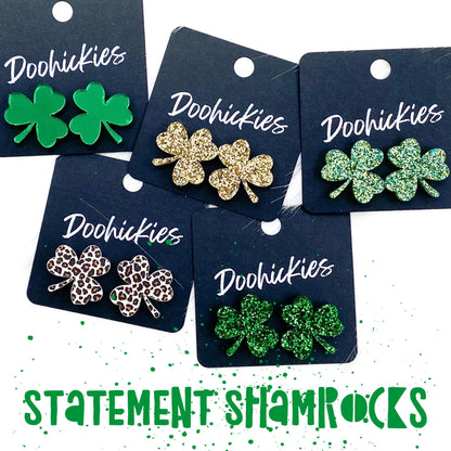 21mm Statement Shamrock Studs -St. Paddy Acrylic Earrings by Doohickies Wholesale