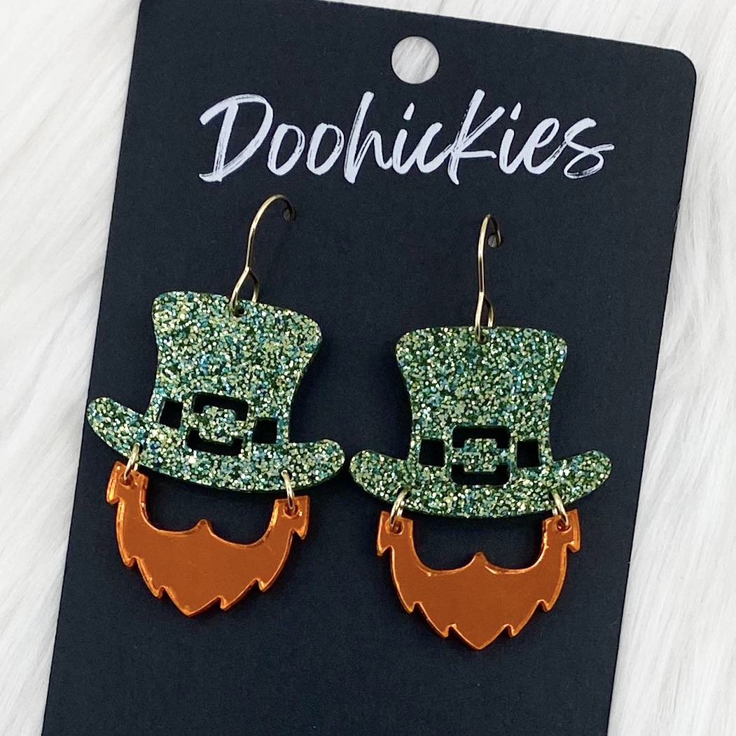 1.75" Lucky Leprechaun Dangles -St. Paddy Acrylic Earrings by Doohickies Wholesale