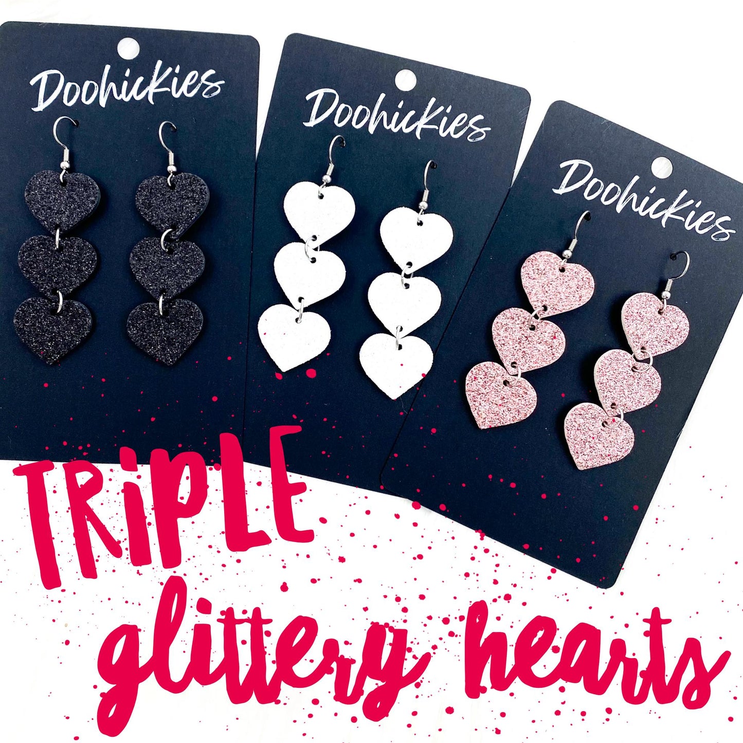 Triple Glitter Heart Drops by Doohickies Wholesale