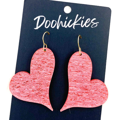 Sparkly Saffiano Swoopy Acrylic Hearts -Valentine's Earrings by Doohickies Wholesale