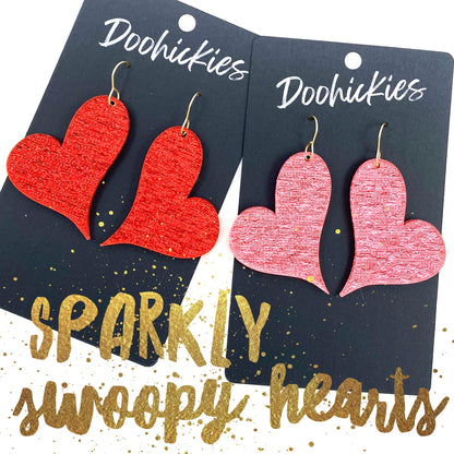 Sparkly Saffiano Swoopy Acrylic Hearts -Valentine's Earrings by Doohickies Wholesale