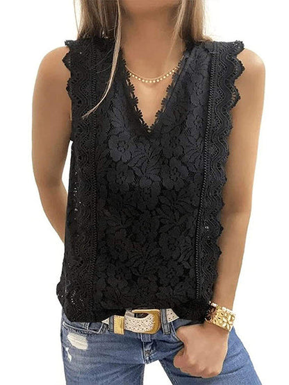 Original Lace Embroidered Solid Color Falbala Vest Top by migunica