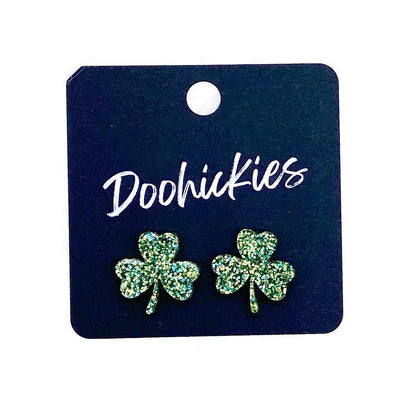 15mm Lil' Shamrock Studs -St. Paddy Acrylic Earrings by Doohickies Wholesale