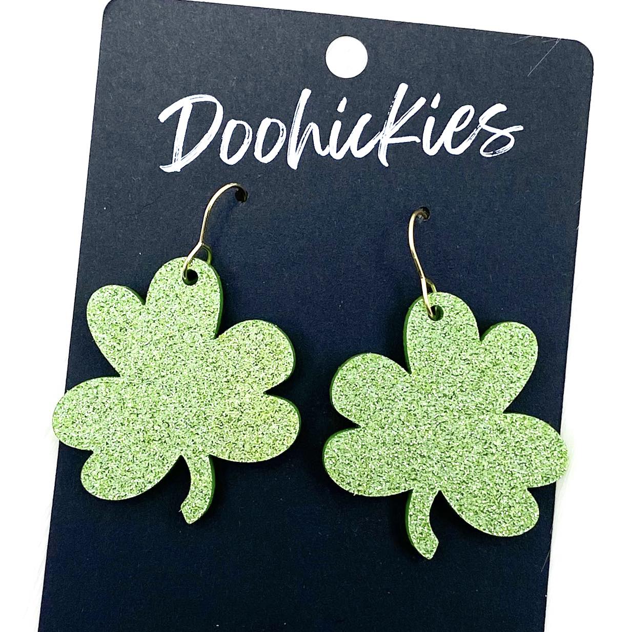 1.5" Hand Drawn Shamrocks -St. Paddy's Acrylic Earrings by Doohickies Wholesale