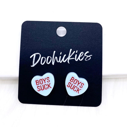 13mm Snarky Candy Heart Studs -Valentine's Earrings by Doohickies Wholesale