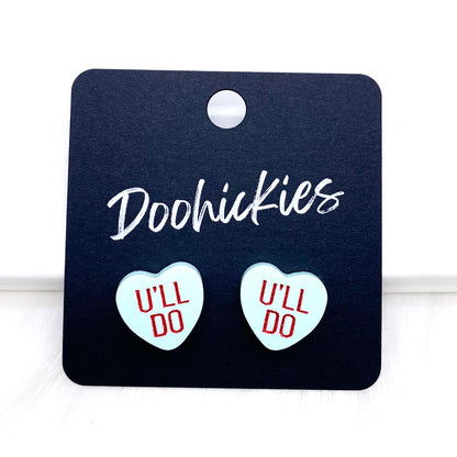 13mm Candy Love Hearts Studs -Valentine Earrings by Doohickies Wholesale