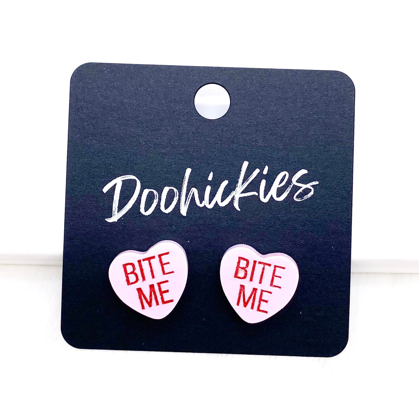 13mm Snarky Candy Heart Studs -Valentine's Earrings by Doohickies Wholesale