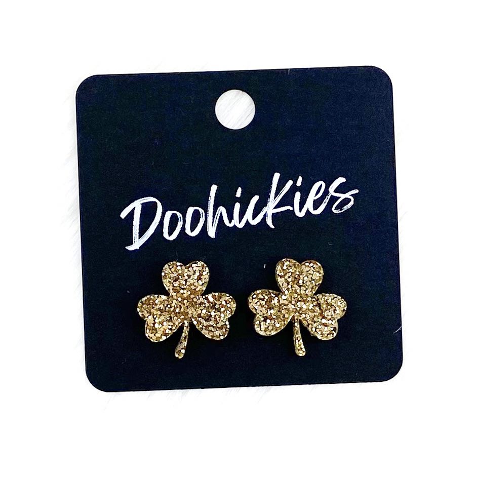 15mm Lil' Shamrock Studs -St. Paddy Acrylic Earrings by Doohickies Wholesale