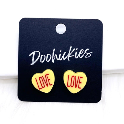 13mm Candy Love Hearts Studs -Valentine Earrings by Doohickies Wholesale