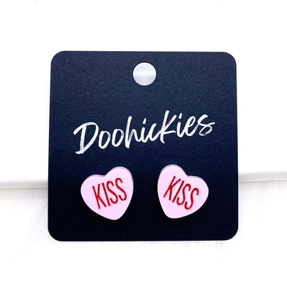 13mm Candy Love Hearts Studs -Valentine Earrings by Doohickies Wholesale