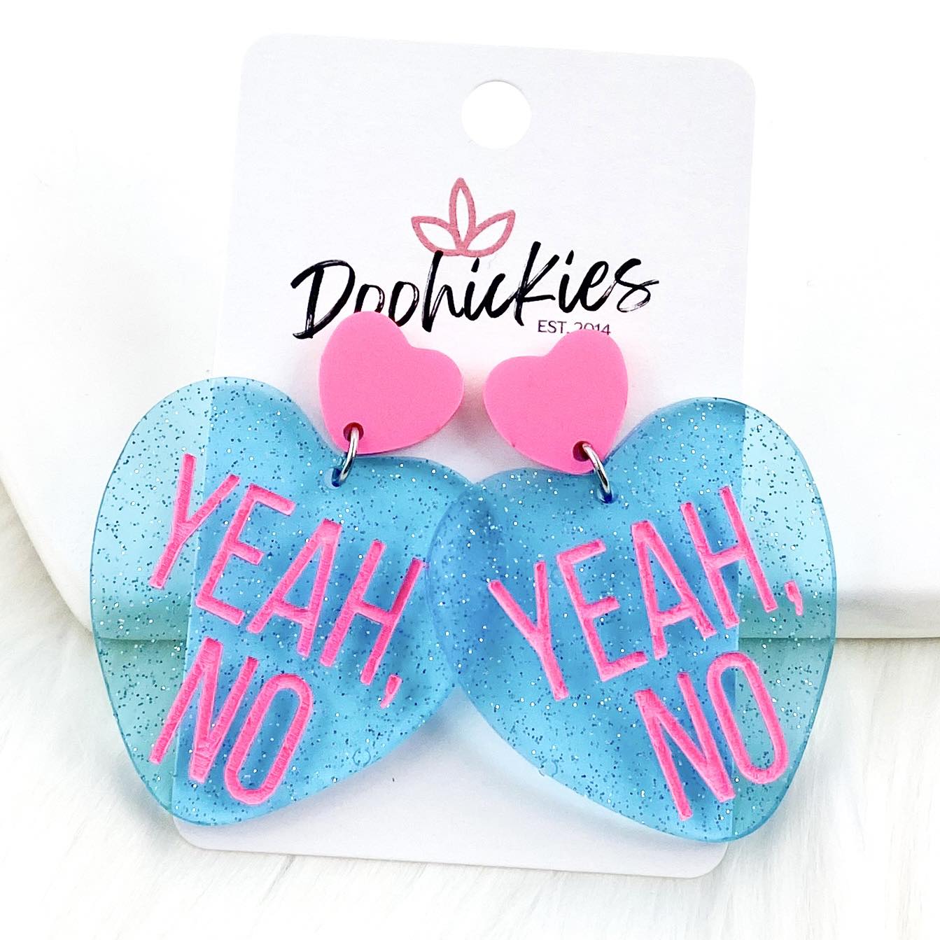 2" Yeah, No Heart Dangles -Valentine's Acrylic Earrings by Doohickies Wholesale