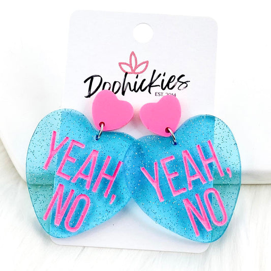 2" Yeah, No Heart Dangles -Valentine's Acrylic Earrings by Doohickies Wholesale