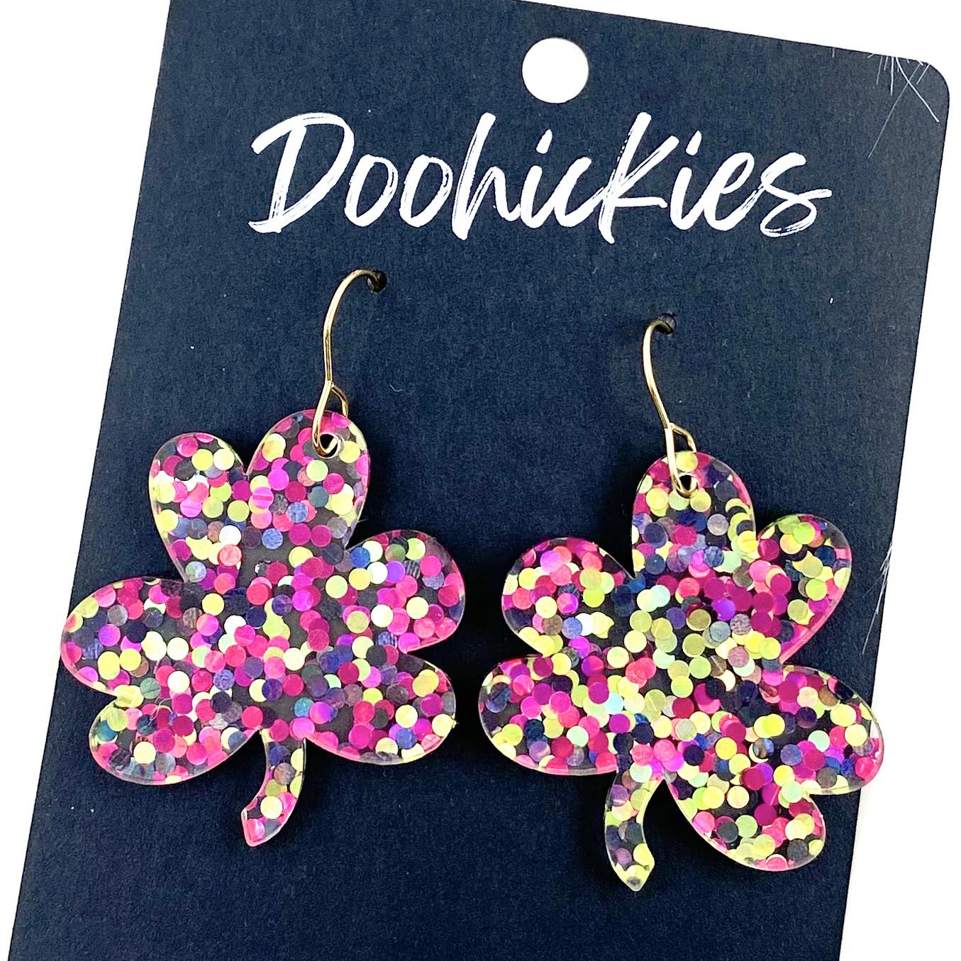 1.5" Hand Drawn Shamrocks -St. Paddy's Acrylic Earrings by Doohickies Wholesale