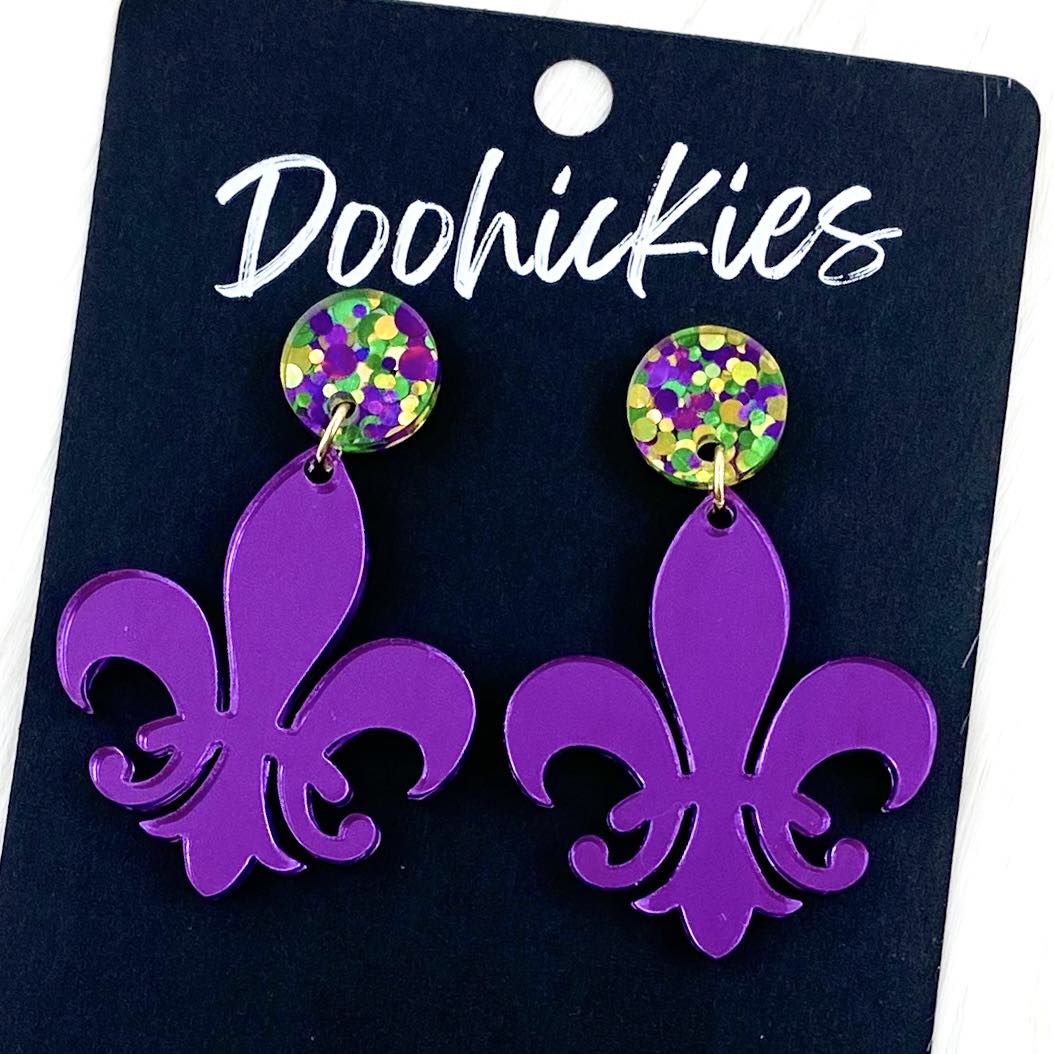 2" Fleur de Lis Acrylic Dangles (2 Color Options) -Earrings by Doohickies Wholesale