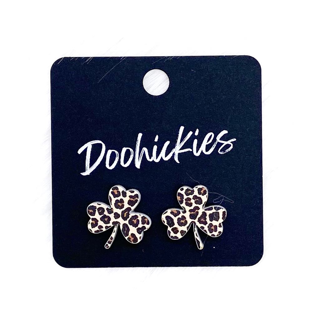 15mm Lil' Shamrock Studs -St. Paddy Acrylic Earrings by Doohickies Wholesale