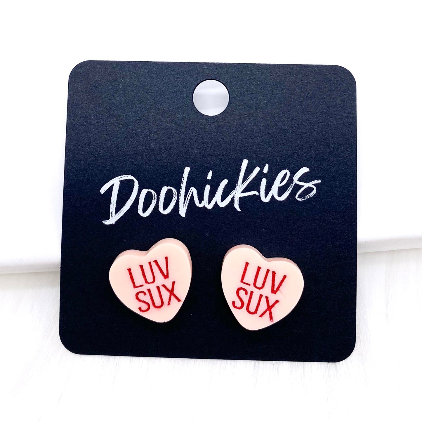 13mm Snarky Candy Heart Studs -Valentine's Earrings by Doohickies Wholesale