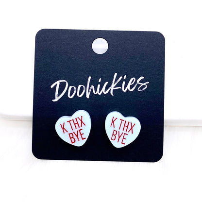 13mm Snarky Candy Heart Studs -Valentine's Earrings by Doohickies Wholesale