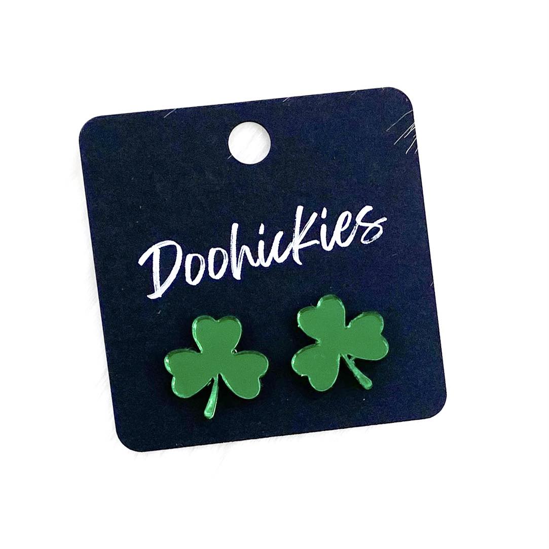 15mm Lil' Shamrock Studs -St. Paddy Acrylic Earrings by Doohickies Wholesale