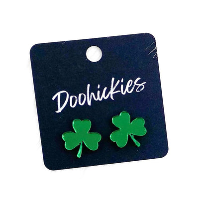 15mm Lil' Shamrock Studs -St. Paddy Acrylic Earrings by Doohickies Wholesale