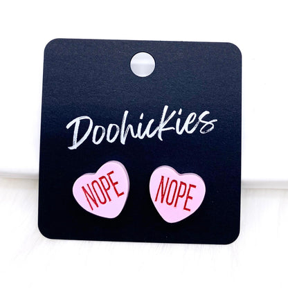 13mm Snarky Candy Heart Studs -Valentine's Earrings by Doohickies Wholesale