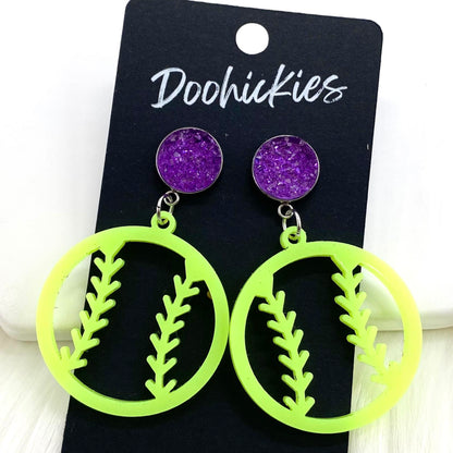 2" Custom Cutout Softball Dangles -Softball Earrings by Doohickies Wholesale