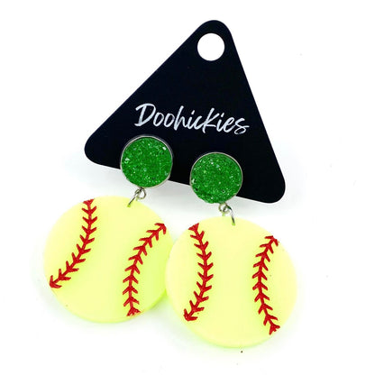 2" Custom Engraved Softball Dangles -Softball Earrings by Doohickies Wholesale