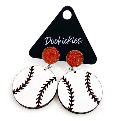 2" Custom Engraved Baseball Dangles -Baseball Earrings by Doohickies Wholesale