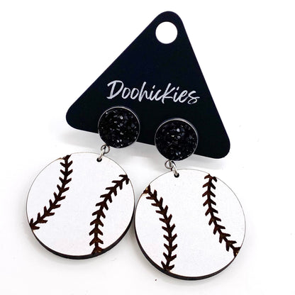 2" Custom Engraved Baseball Dangles -Baseball Earrings by Doohickies Wholesale