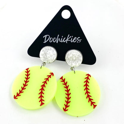 2" Custom Engraved Softball Dangles -Softball Earrings by Doohickies Wholesale