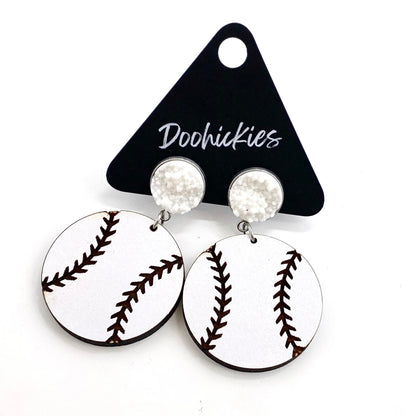 2" Custom Engraved Baseball Dangles -Baseball Earrings by Doohickies Wholesale