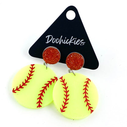 2" Custom Engraved Softball Dangles -Softball Earrings by Doohickies Wholesale