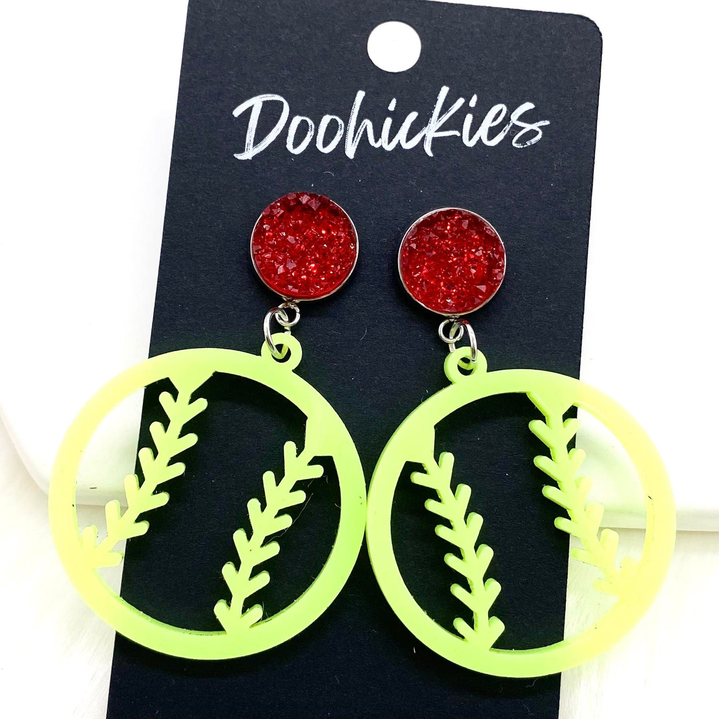 2" Custom Cutout Softball Dangles -Softball Earrings by Doohickies Wholesale