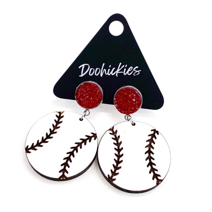 2" Custom Engraved Baseball Dangles -Baseball Earrings by Doohickies Wholesale