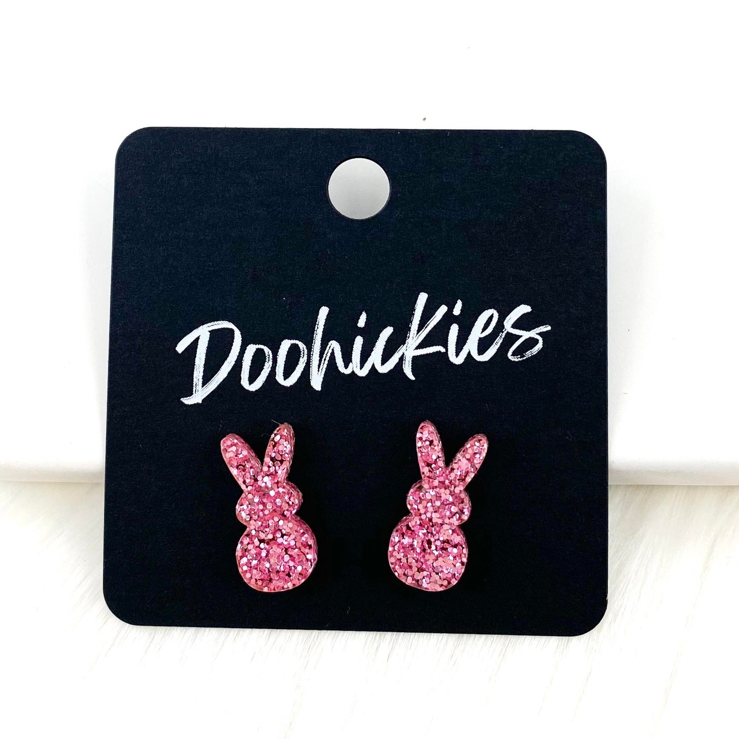 16mm Pink Glitter Marshmallow Bunnies by Doohickies Wholesale