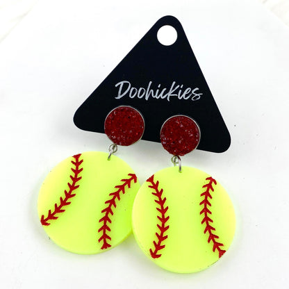 2" Custom Engraved Softball Dangles -Softball Earrings by Doohickies Wholesale