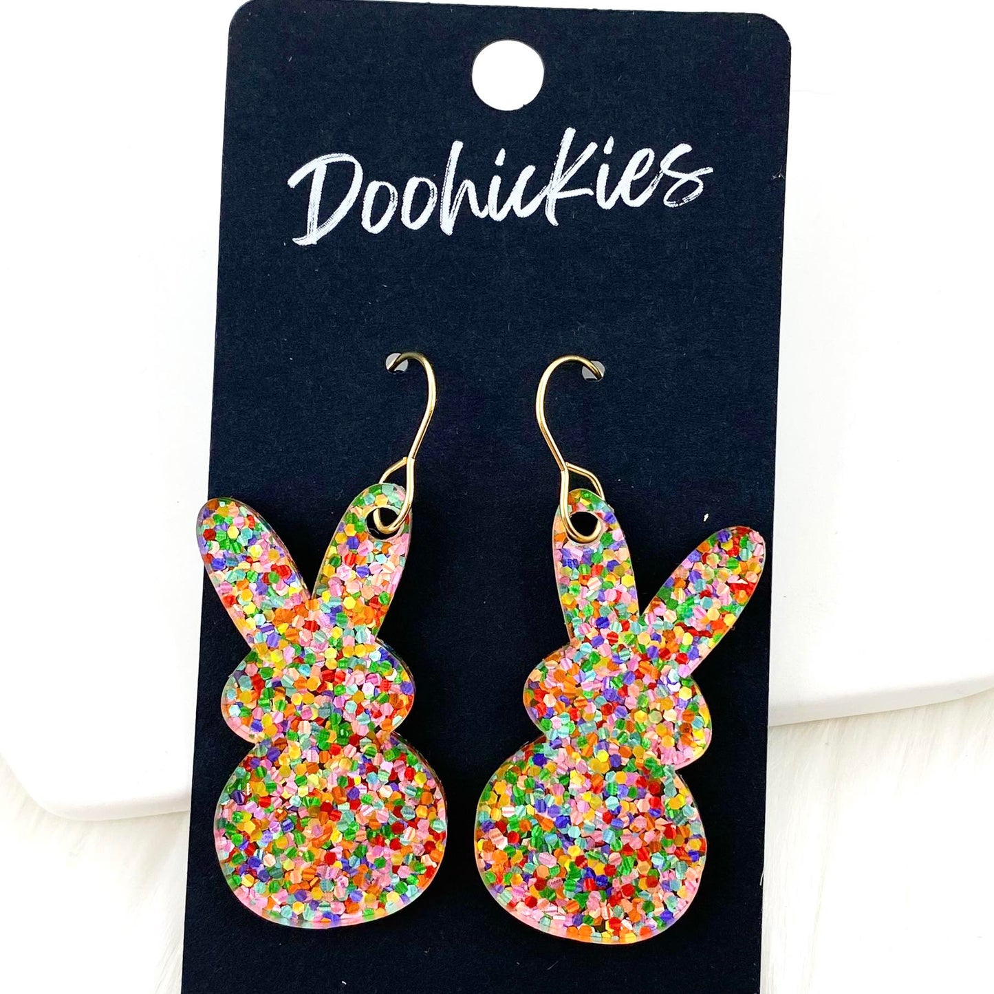 1.5" Confetti Marshmallow Bunnies -Easter Earrings by Doohickies Wholesale