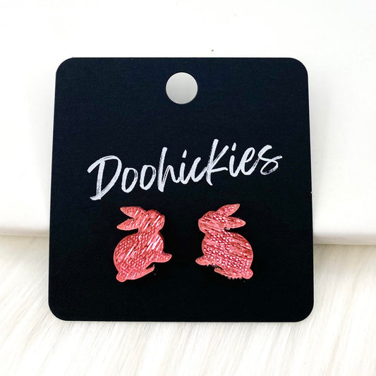 15mm Pink Saffiano Rabbit -Easter Earrings by Doohickies Wholesale