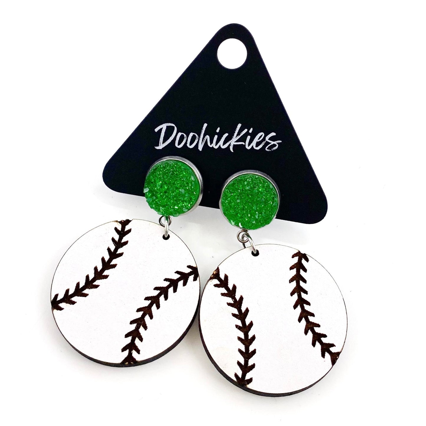 2" Custom Engraved Baseball Dangles -Baseball Earrings by Doohickies Wholesale