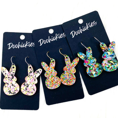 1.5" Confetti Marshmallow Bunnies -Easter Earrings by Doohickies Wholesale