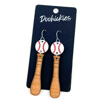 3" Bat & Ball Dangles -Sports Earrings by Doohickies Wholesale