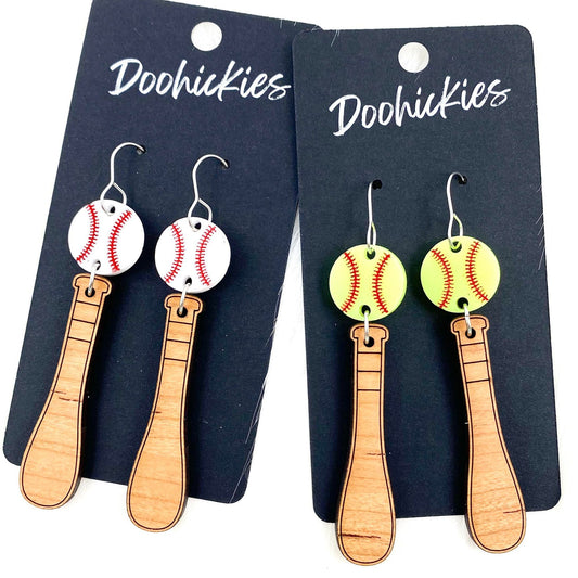 3" Bat & Ball Dangles -Sports Earrings by Doohickies Wholesale