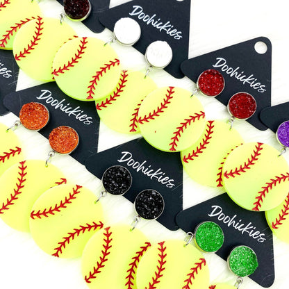 2" Custom Engraved Softball Dangles -Softball Earrings by Doohickies Wholesale